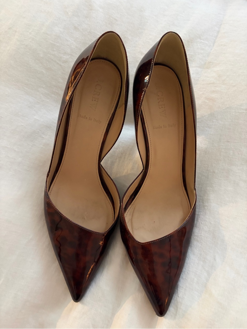 J. Crew Brown Tortoiseshell Patent Leather Pointed-Toe Pumps